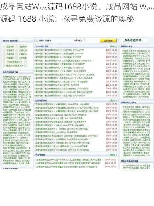 成品网站W灬源码1688小说、成品网站 W灬源码 1688 小说：探寻免费资源的奥秘