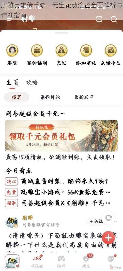 射雕英雄传手游：元宝花费途径全面解析与详细指南