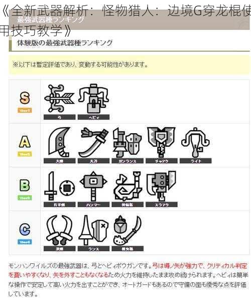 《全新武器解析：怪物猎人：边境G穿龙棍使用技巧教学》