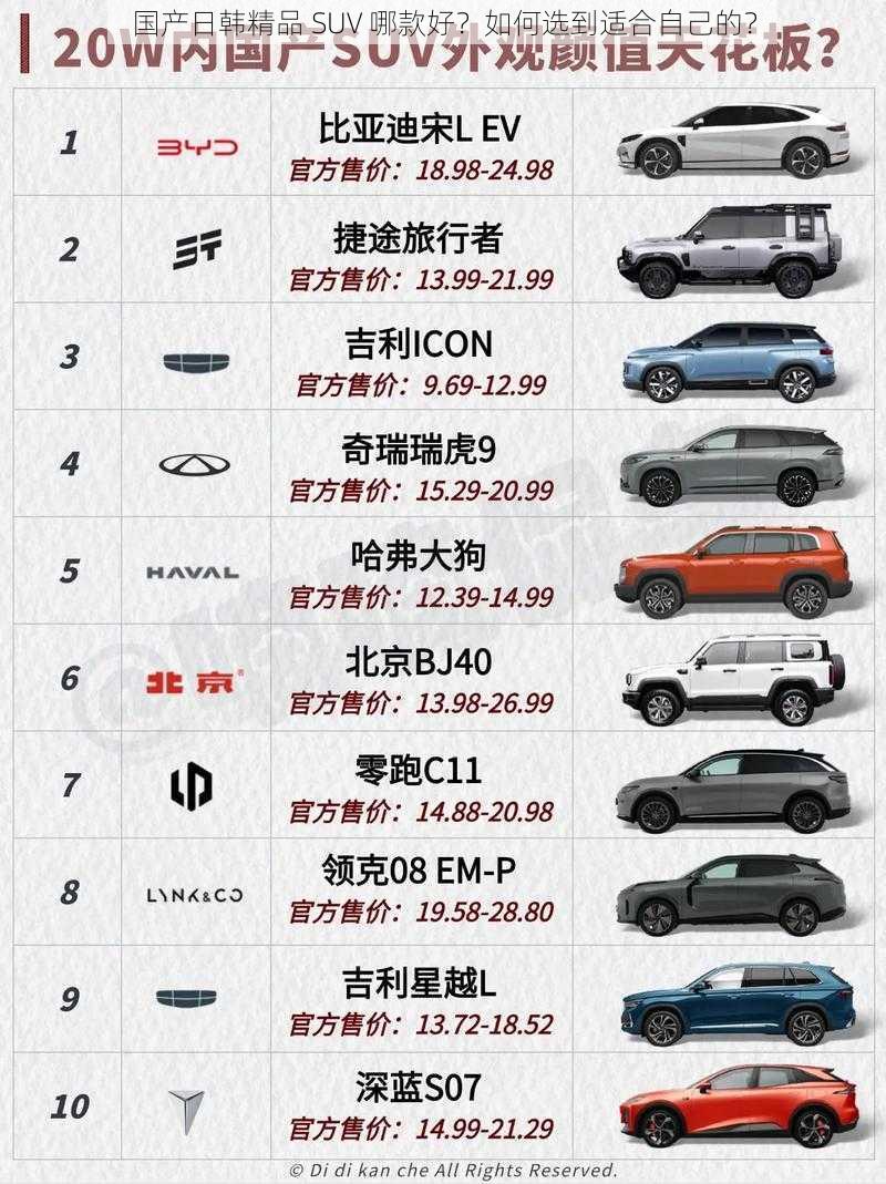 国产日韩精品 SUV 哪款好？如何选到适合自己的？