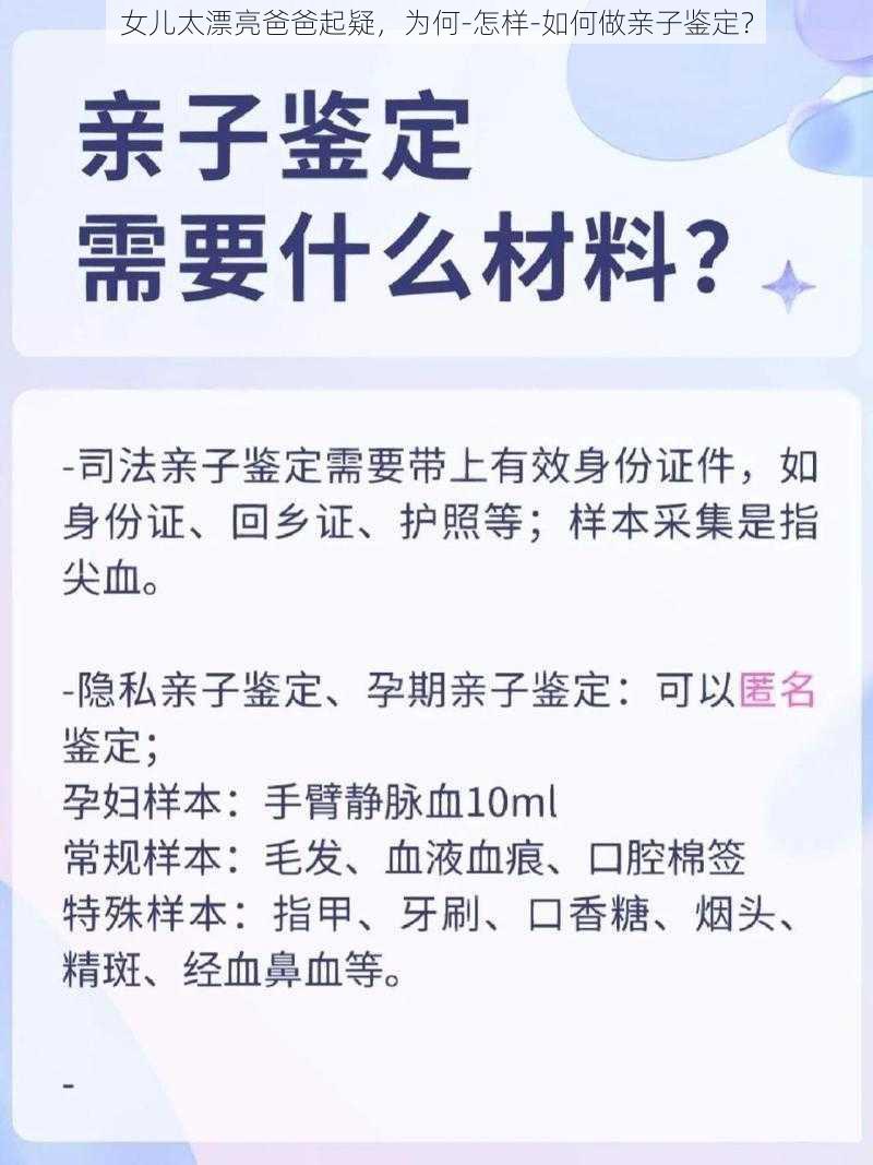 女儿太漂亮爸爸起疑，为何-怎样-如何做亲子鉴定？