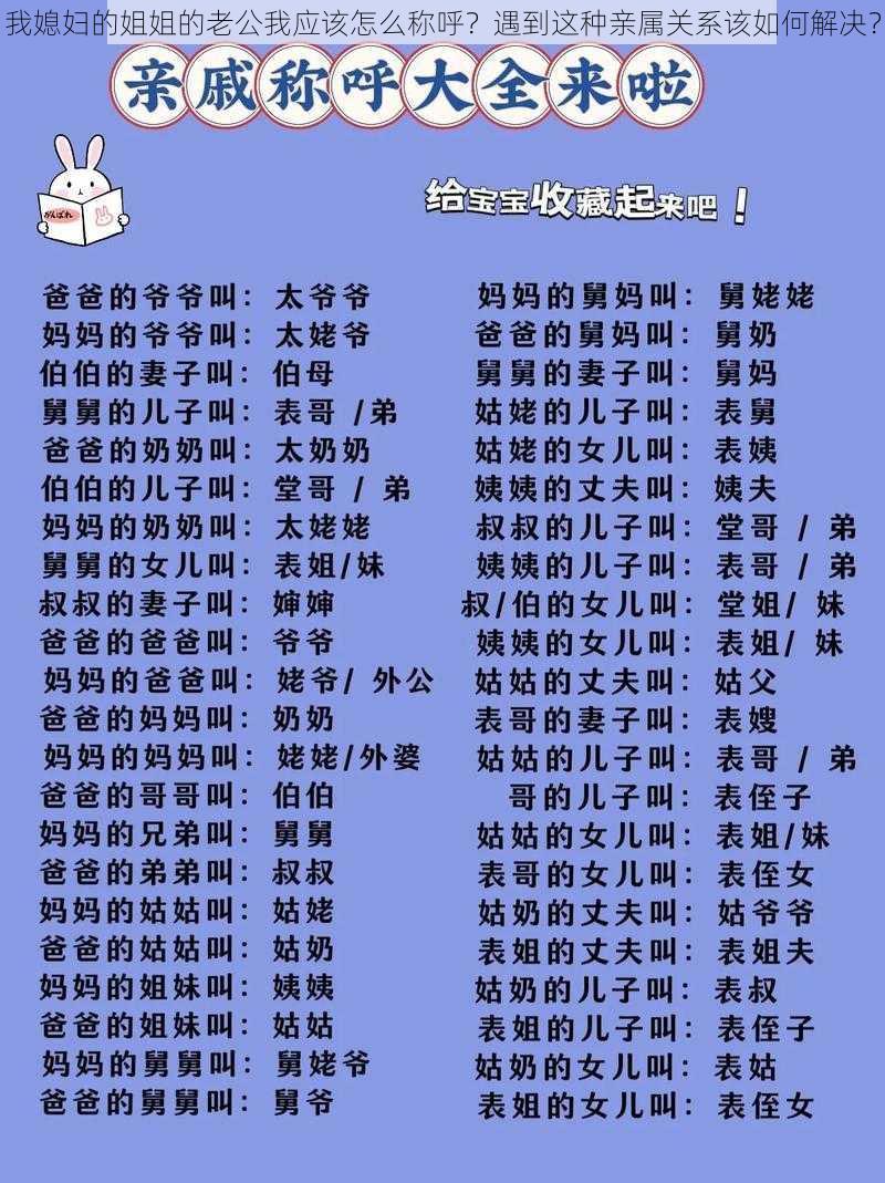 我媳妇的姐姐的老公我应该怎么称呼？遇到这种亲属关系该如何解决？