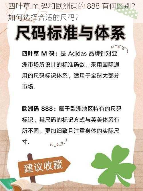 四叶草 m 码和欧洲码的 888 有何区别？如何选择合适的尺码？