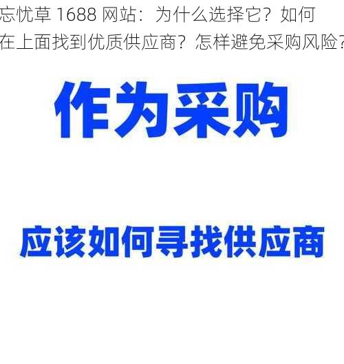 忘忧草 1688 网站：为什么选择它？如何在上面找到优质供应商？怎样避免采购风险？