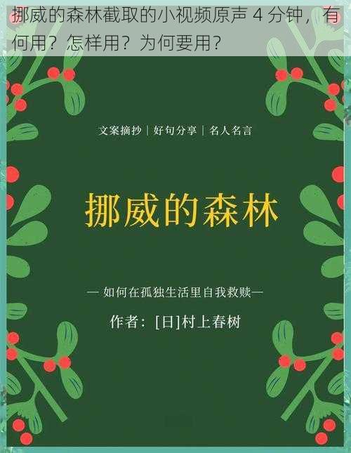 挪威的森林截取的小视频原声 4 分钟，有何用？怎样用？为何要用？