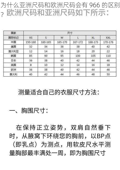 为什么亚洲尺码和欧洲尺码会有 966 的区别？