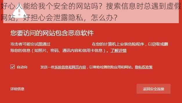 好心人能给我个安全的网站吗？搜索信息时总遇到虚假网站，好担心会泄露隐私，怎么办？