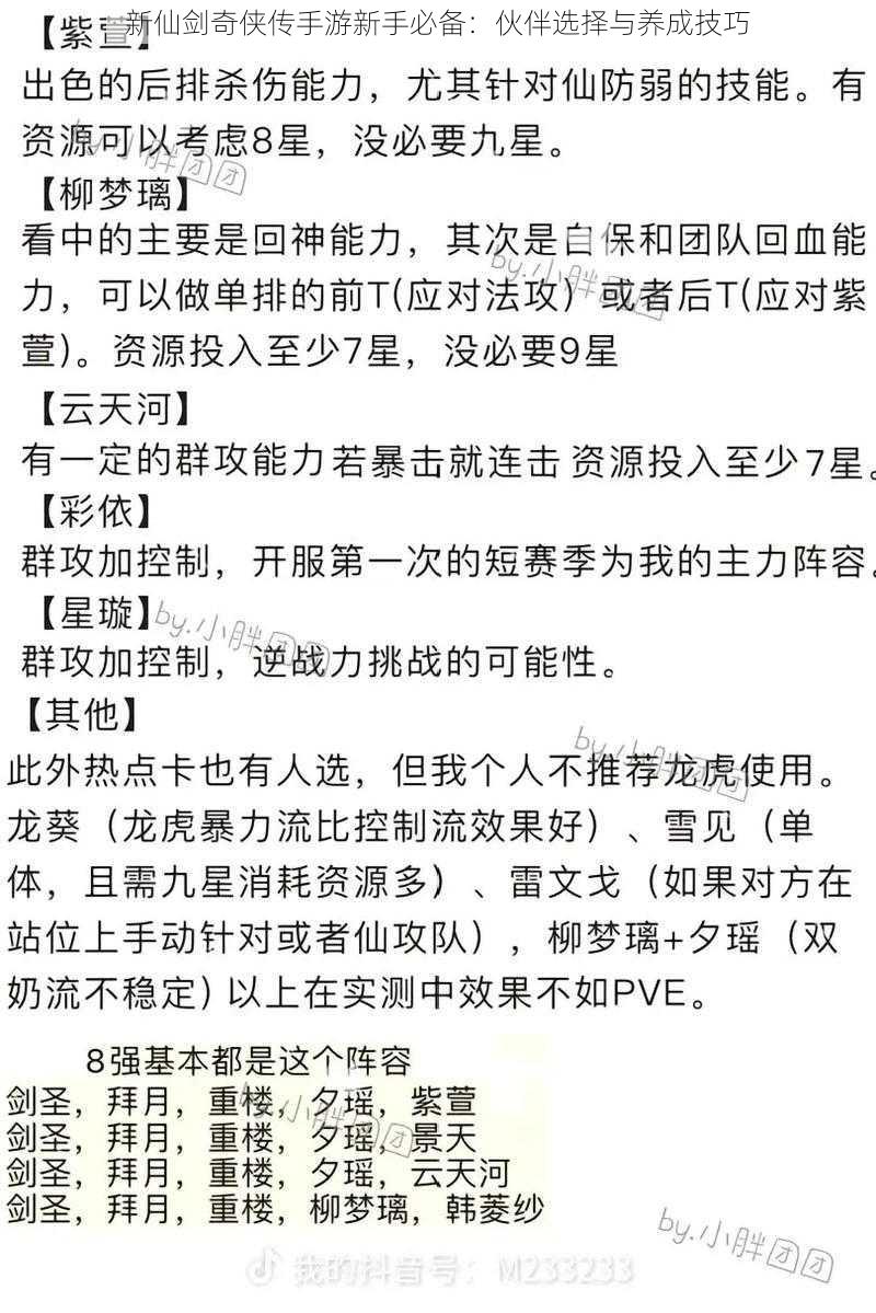 新仙剑奇侠传手游新手必备：伙伴选择与养成技巧