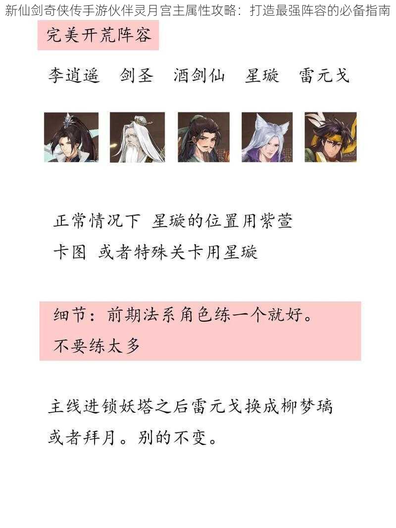 新仙剑奇侠传手游伙伴灵月宫主属性攻略：打造最强阵容的必备指南