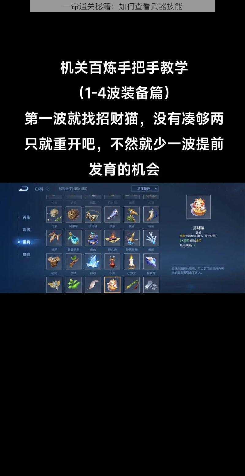 一命通关秘籍：如何查看武器技能