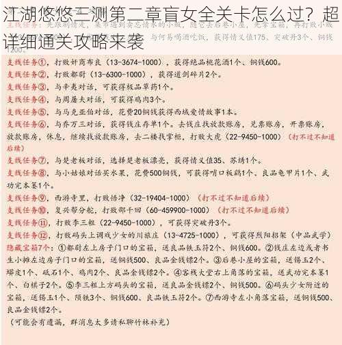 江湖悠悠三测第二章盲女全关卡怎么过？超详细通关攻略来袭