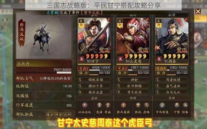 三国志战略版：平民甘宁搭配攻略分享