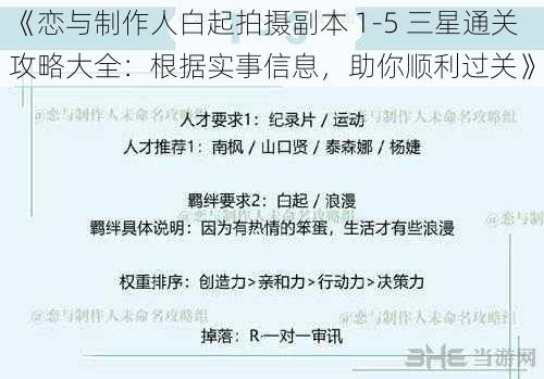 《恋与制作人白起拍摄副本 1-5 三星通关攻略大全：根据实事信息，助你顺利过关》